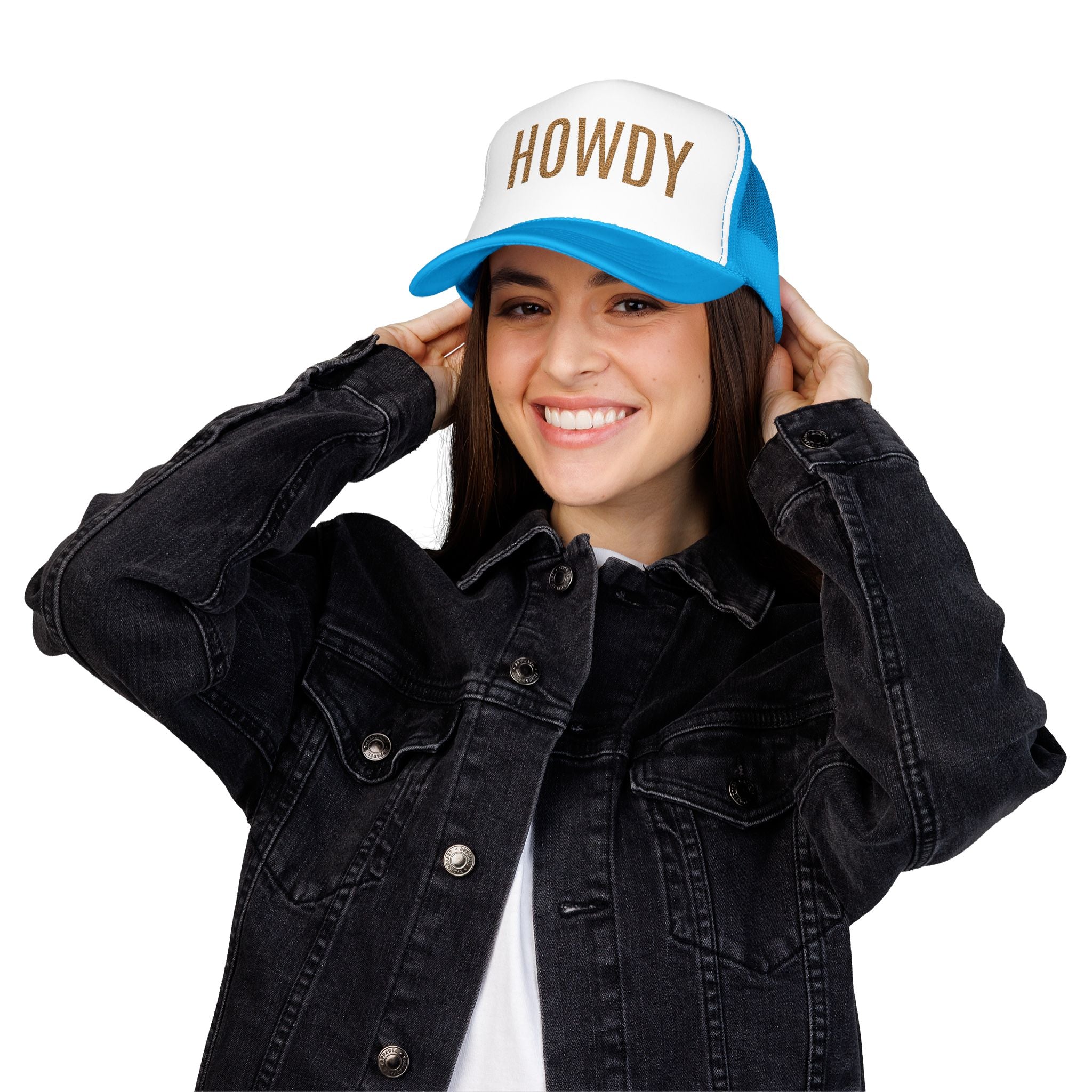 Howdy Trucker Hat — Glitter Letter Foam Mesh Cap