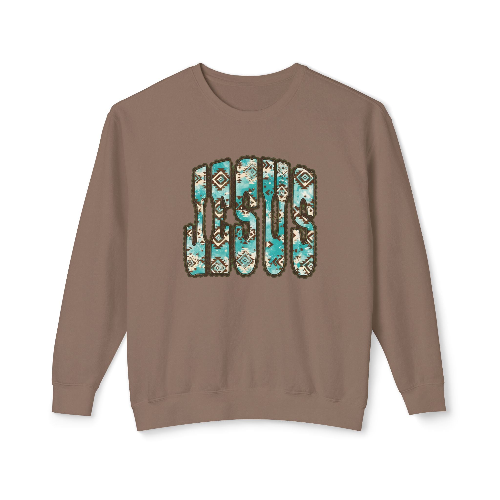Jesus Floral Crewneck Sweatshirt — Turquoise Boho Faith Pullover