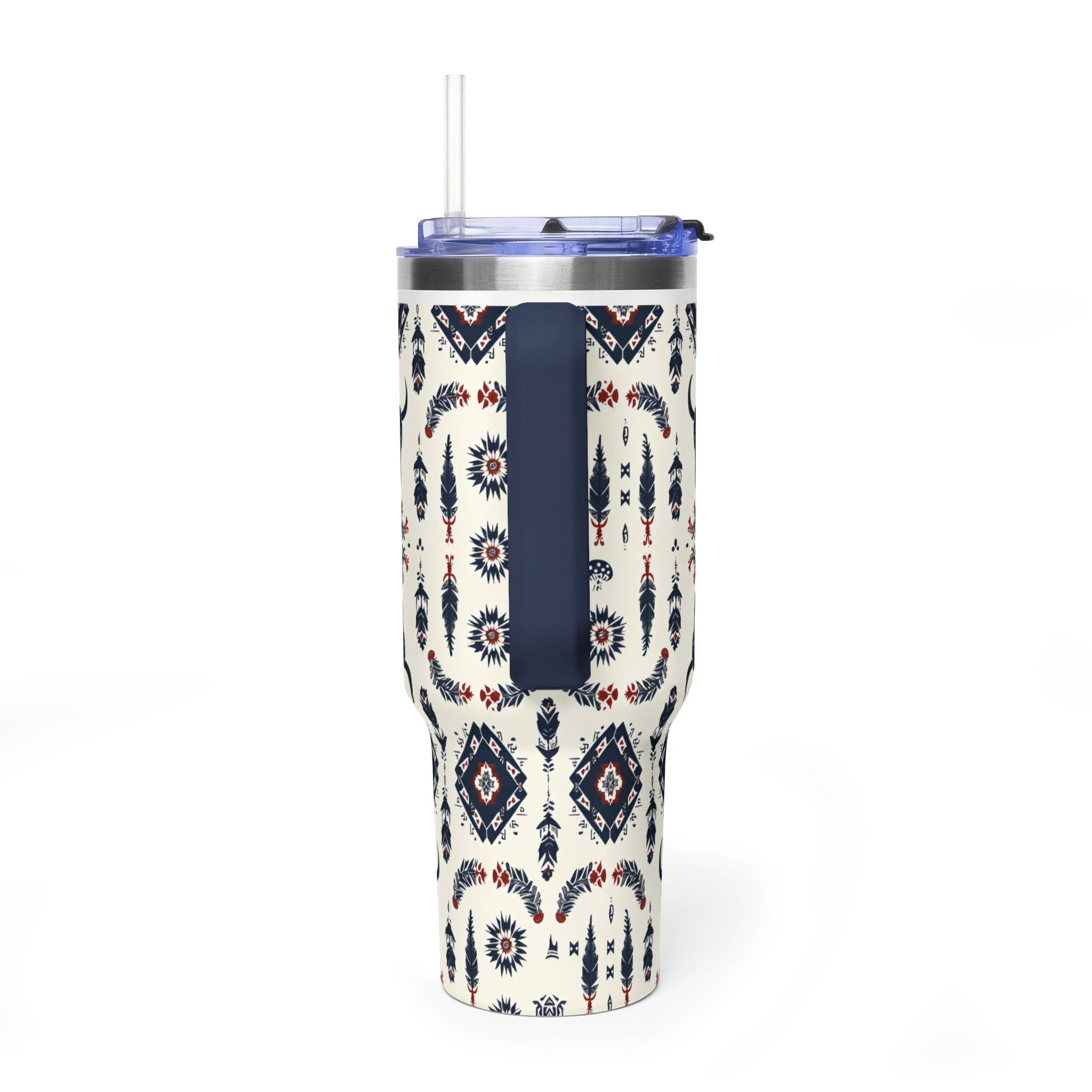 40oz Western Aztec Tumbler - Vacuum Insulated Travel Mug with Bull Skull Pattern