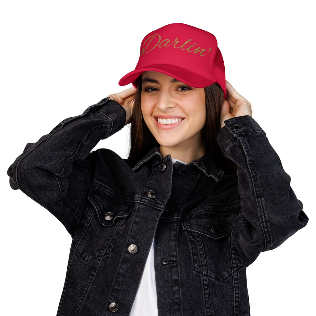 Darlin' Glitter Script Trucker Hat — Women's Casual Mesh Cap