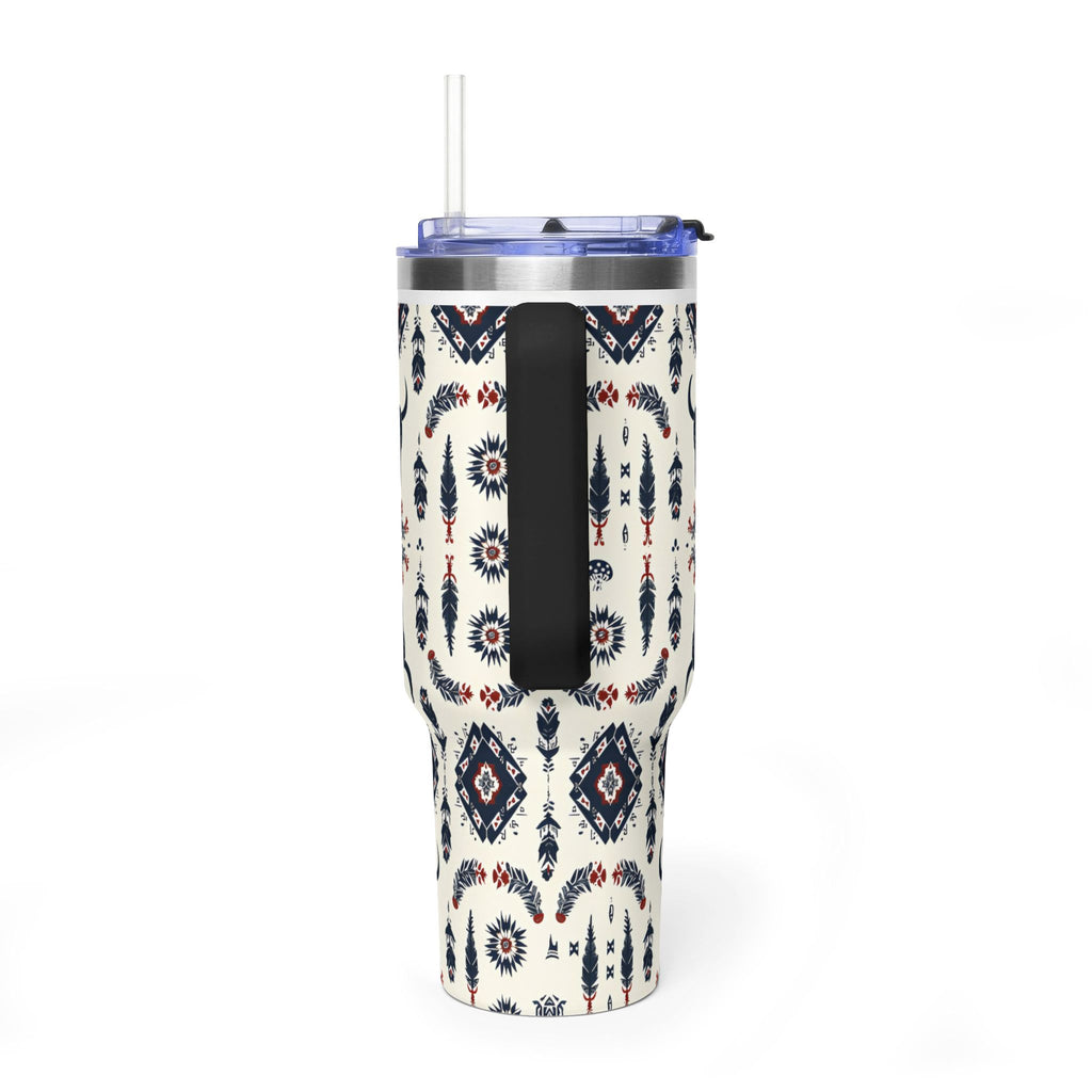 40oz Western Aztec Tumbler - Vacuum Insulated Travel Mug with Bull Skull Pattern