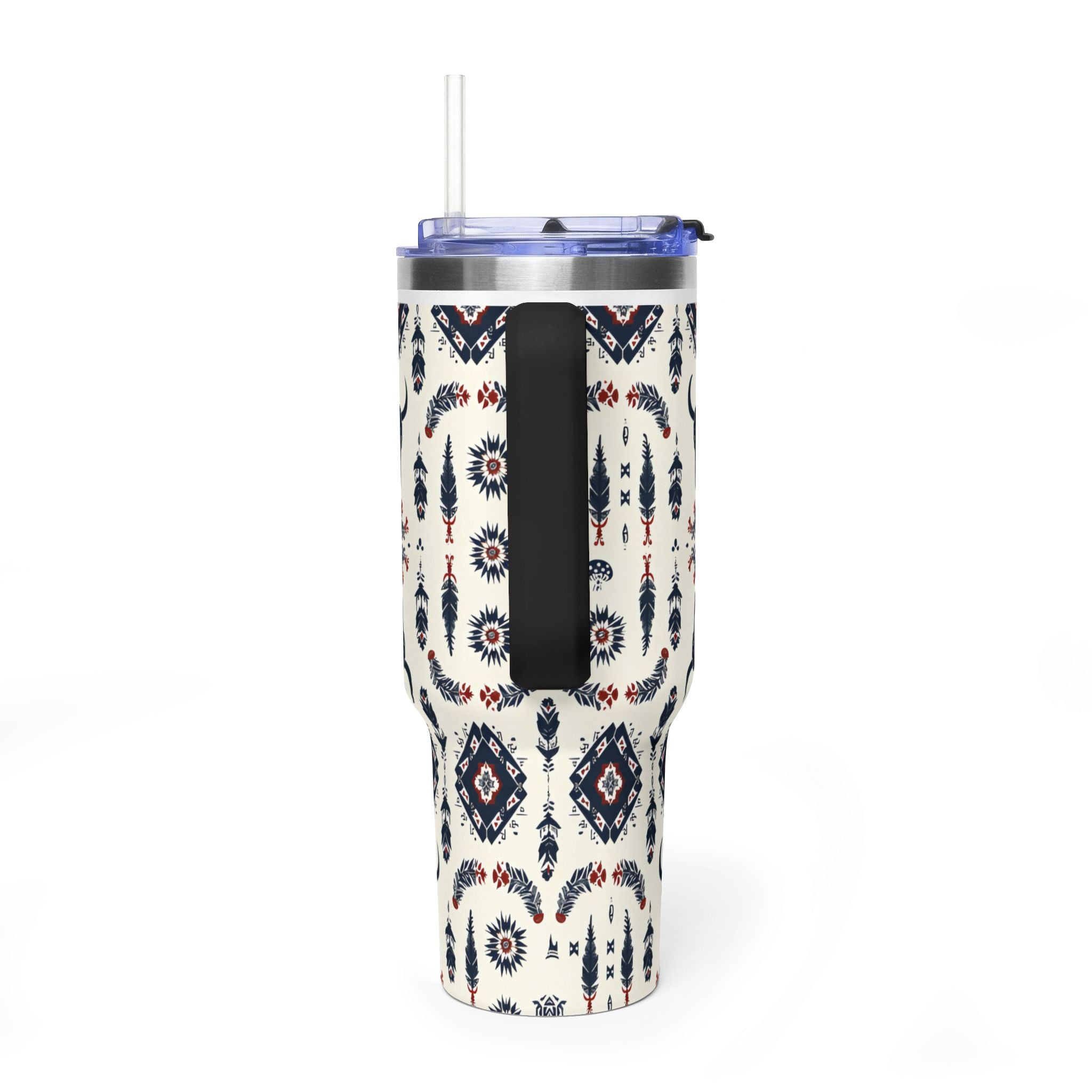 40oz Western Aztec Tumbler - Vacuum Insulated Travel Mug with Bull Skull Pattern