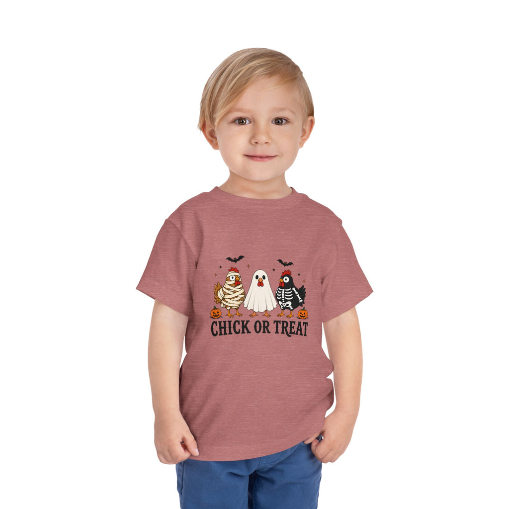 Toddler Halloween Tee - "Chick or Treat" Cute Costume Chick, Ghost & Skeleton Design