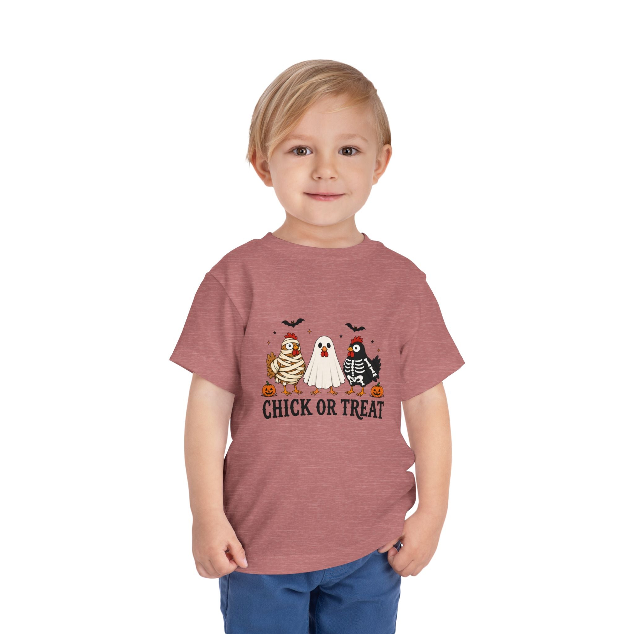Toddler Halloween Tee - "Chick or Treat" Cute Costume Chick, Ghost & Skeleton Design