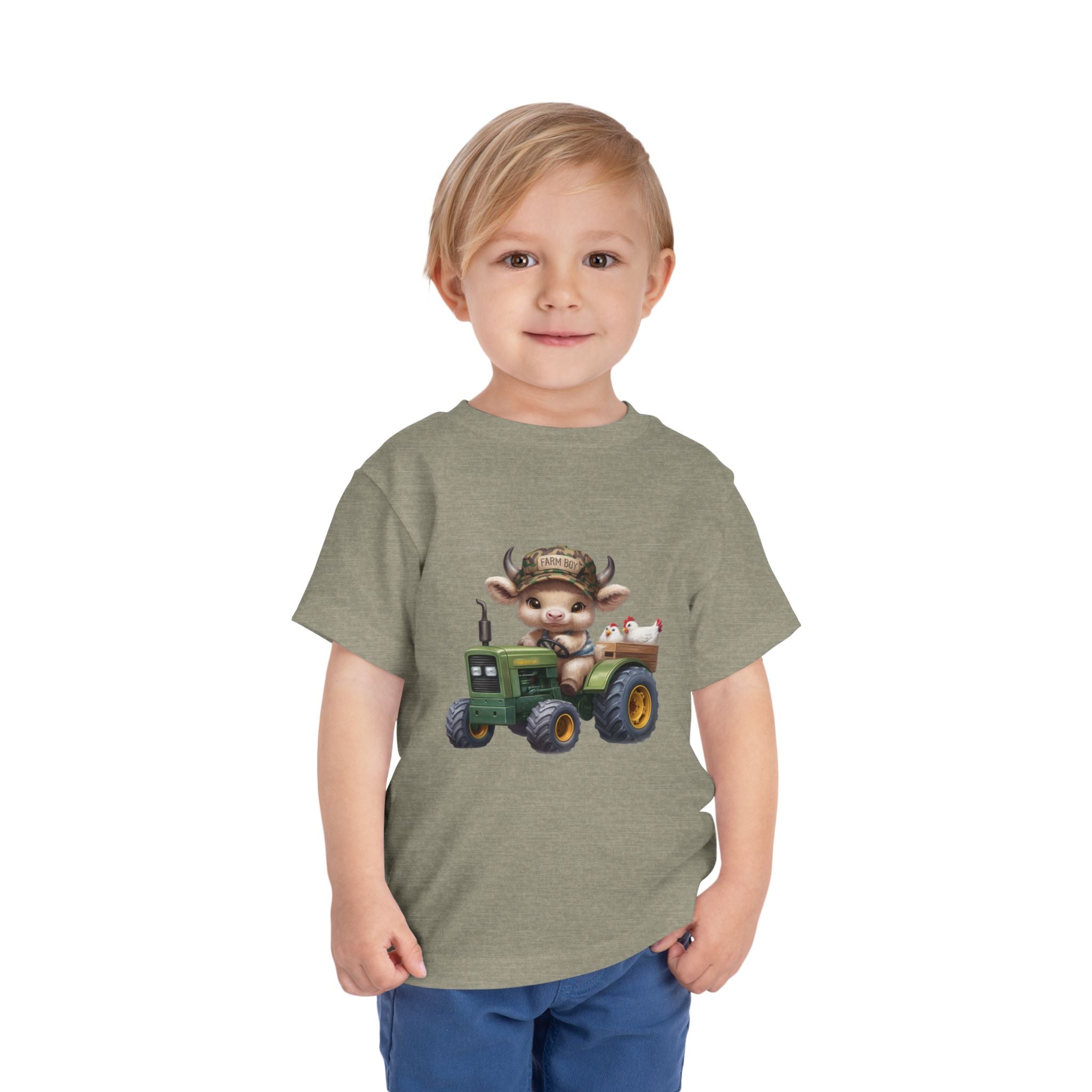 Toddler Tee — Cute Baby Cow on Green Tractor Cute Farm Animal Shirt