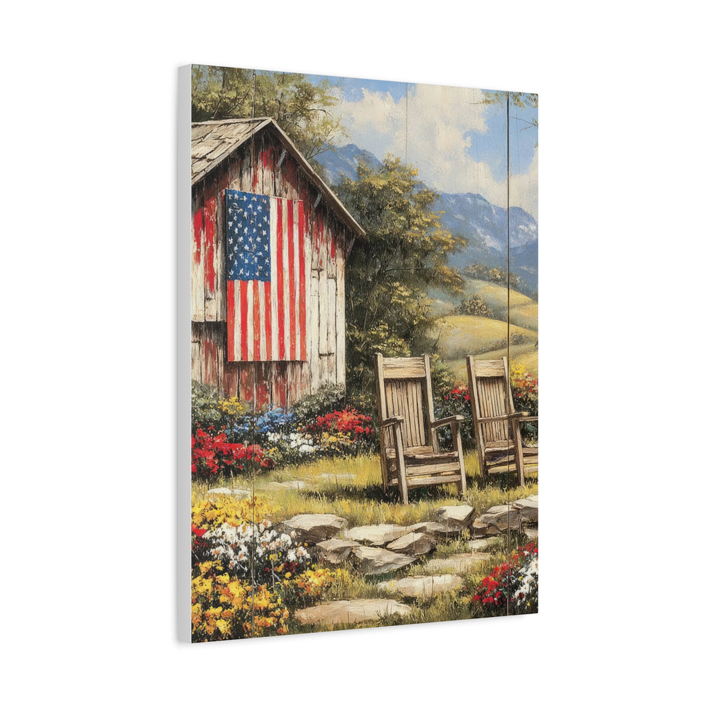 Patriotic Barn Landscape Canvas Wall Art