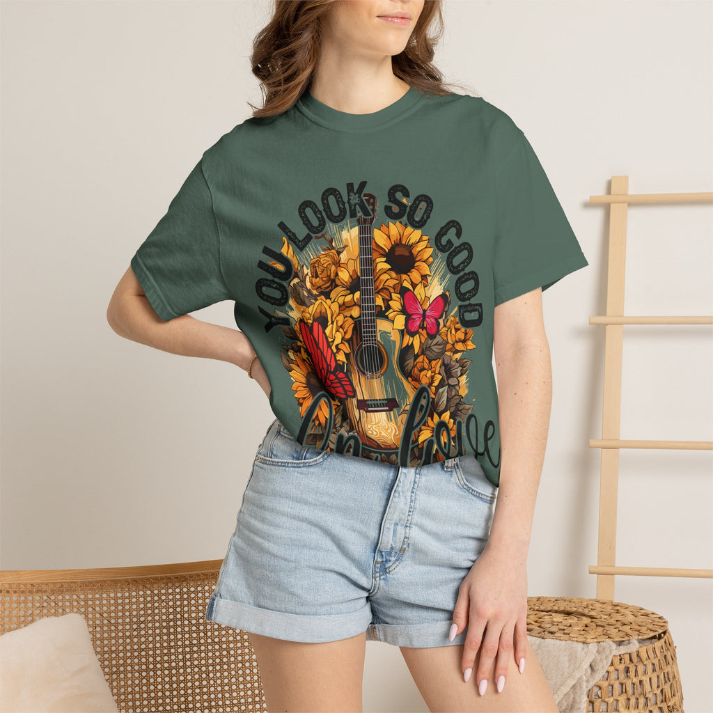 You Look So Good I'm In Love Guitar Floral T-Shirt