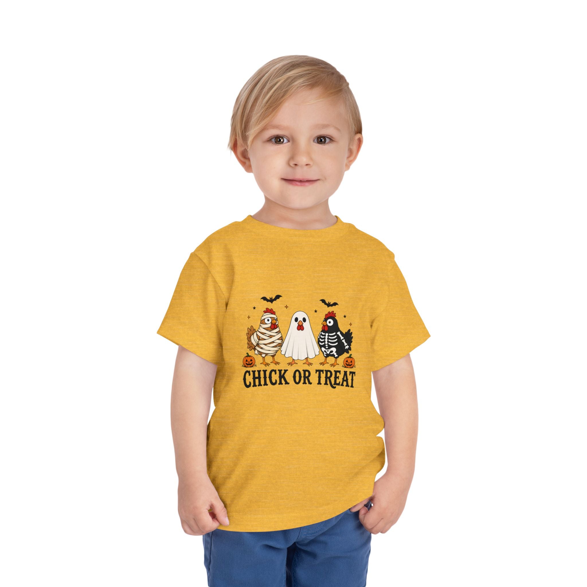 Toddler Halloween Tee - "Chick or Treat" Cute Costume Chick, Ghost & Skeleton Design