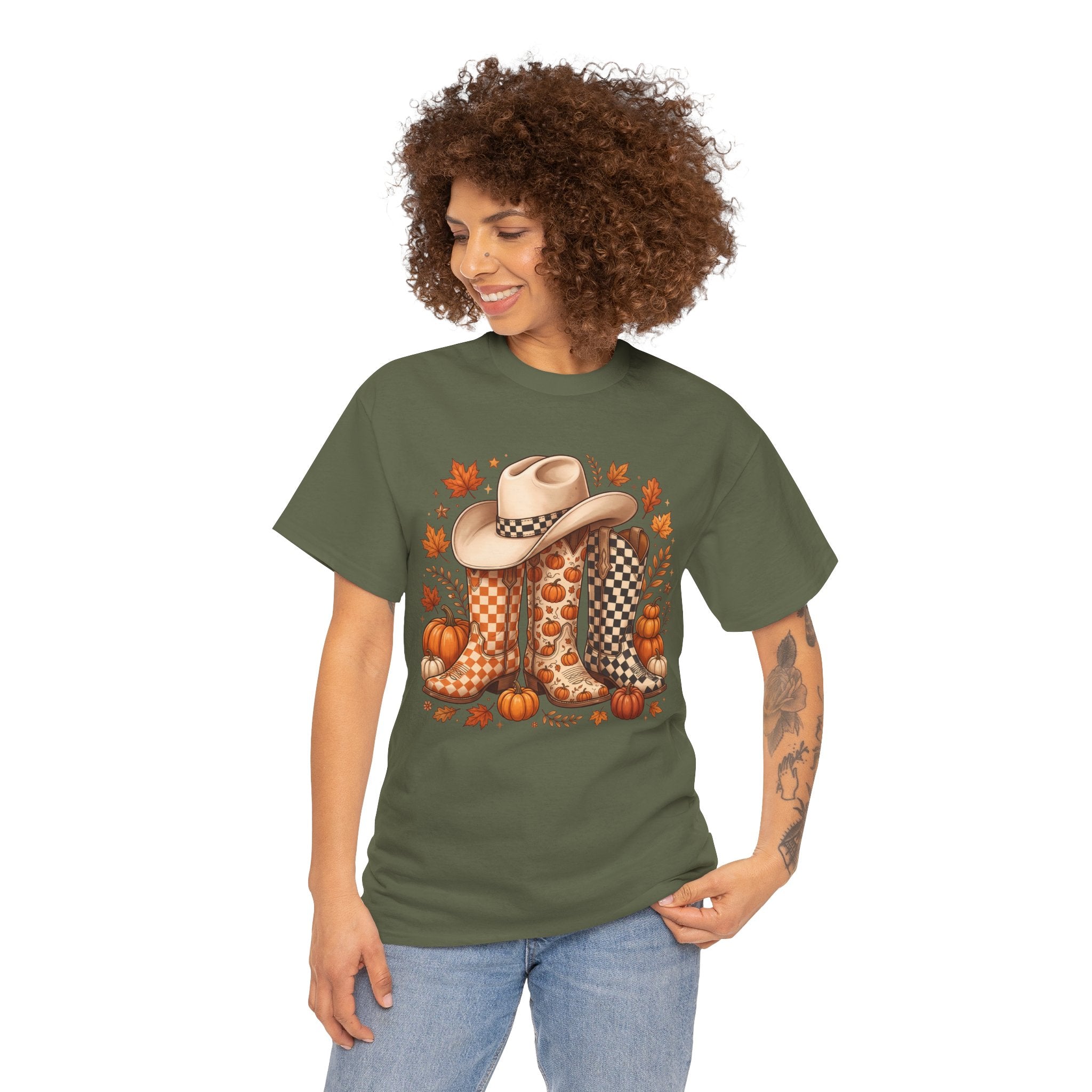 Cowboy Boots & Hat Autumn Tee — Fall Pumpkin Western Graphic T-Shirt