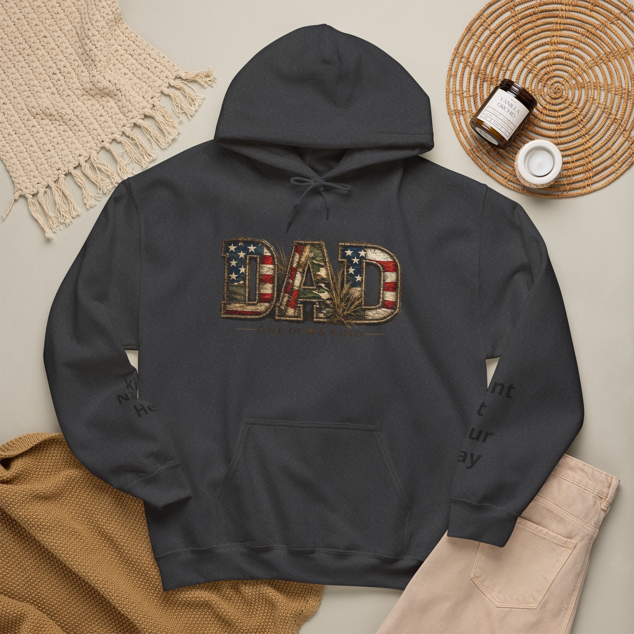 Personalizable Dad One of a Kind Hoodie — American Flag Patriotic Father’s Day Sweatshirt