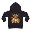 Toddler Hoodie — Autumn Highland Cow in Cozy Sweater (Fall Leaves)