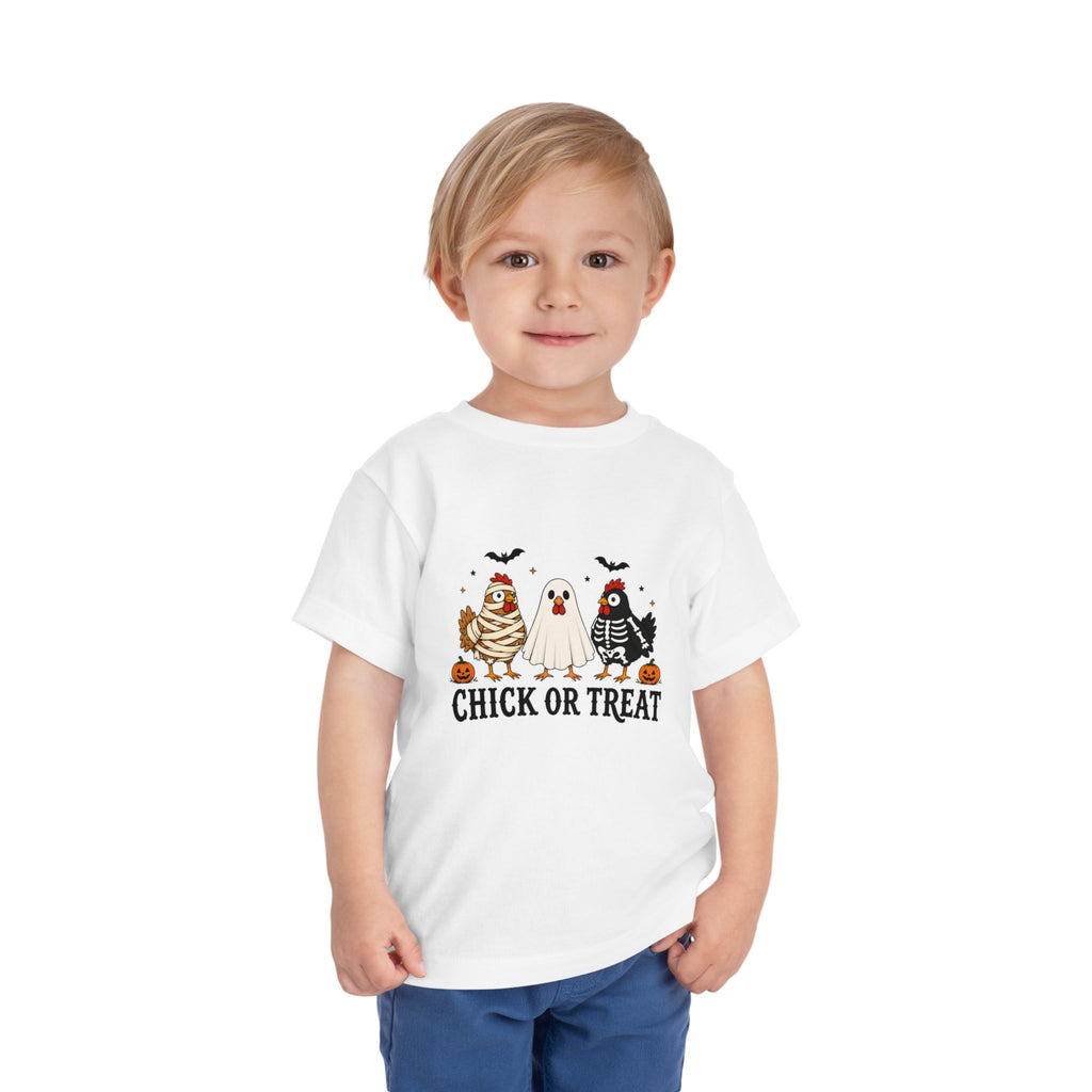 Toddler Halloween Tee - "Chick or Treat" Cute Costume Chick, Ghost & Skeleton Design