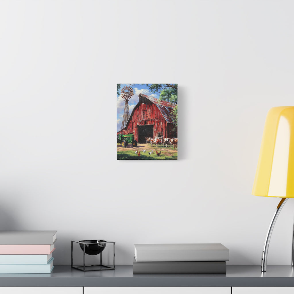 Rustic Red Barn Farm Canvas Print — Country Tractor & Animals Wall Art