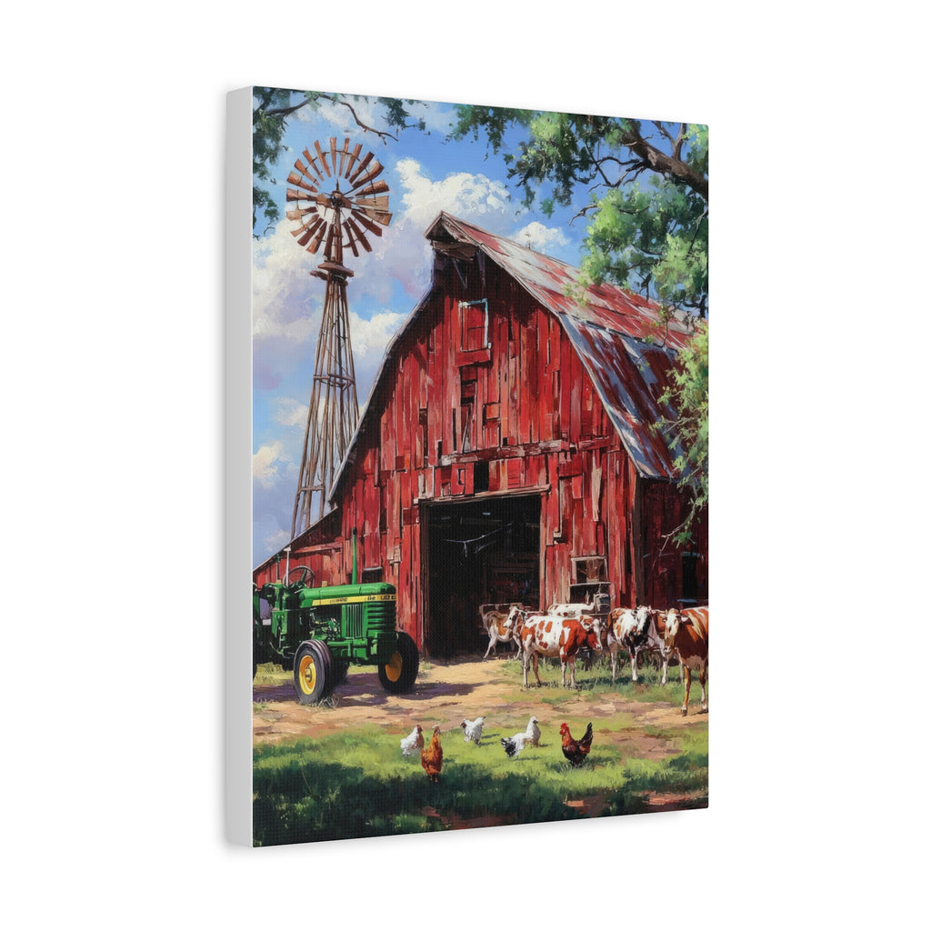 Rustic Red Barn Farm Canvas Print — Country Tractor & Animals Wall Art