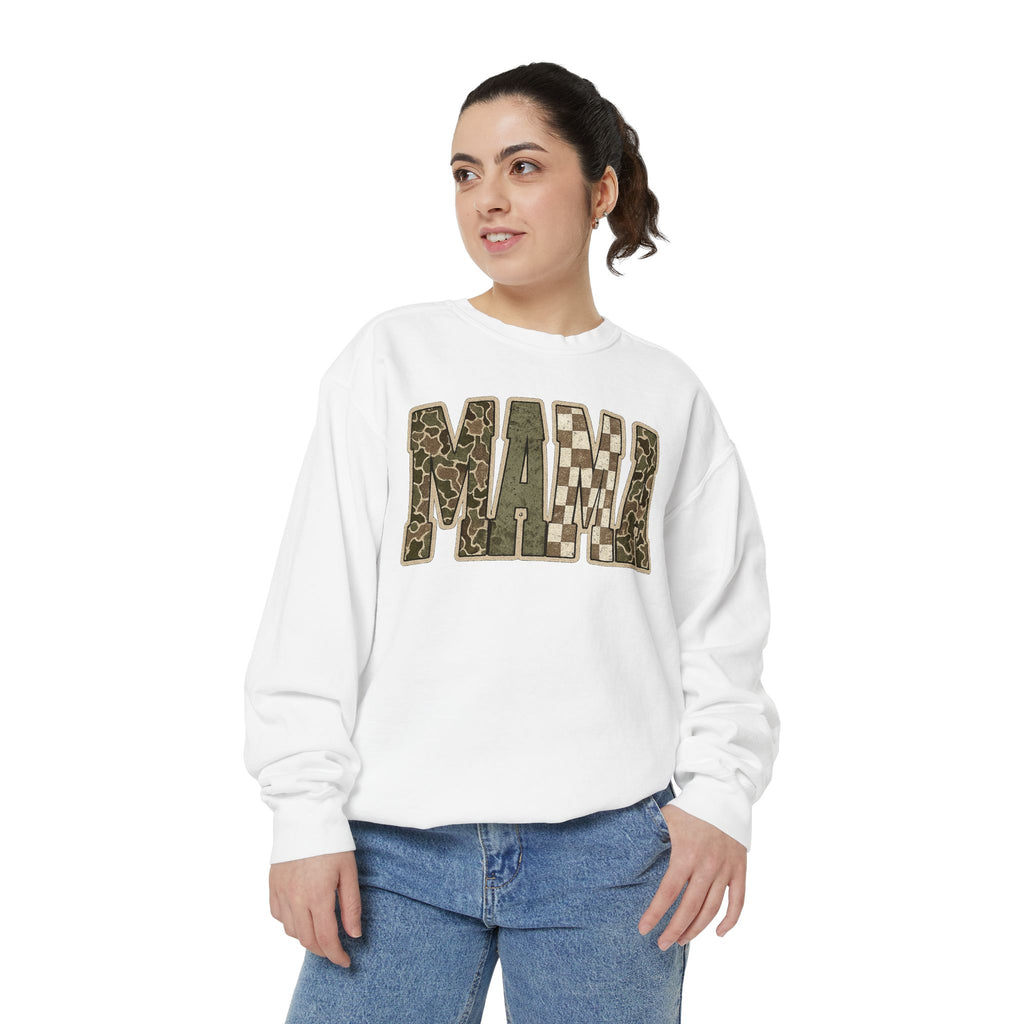 MAMA Camo Patch Sweatshirt — Women's Mama Graphic Crewneck