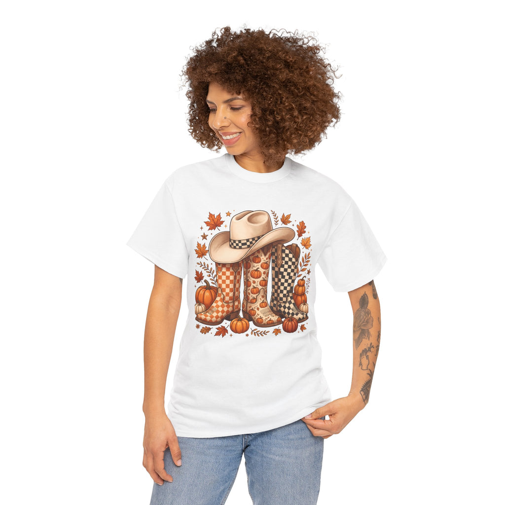 Cowboy Boots & Hat Autumn Tee — Fall Pumpkin Western Graphic T-Shirt