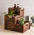 TIMRIS Set of 3 Rustic Wood Nesting Crates Farmhouse Wooden Storage Container Boxes with Cutout Handles Decorative Wooden Baskets for Display (Rustic Brown)