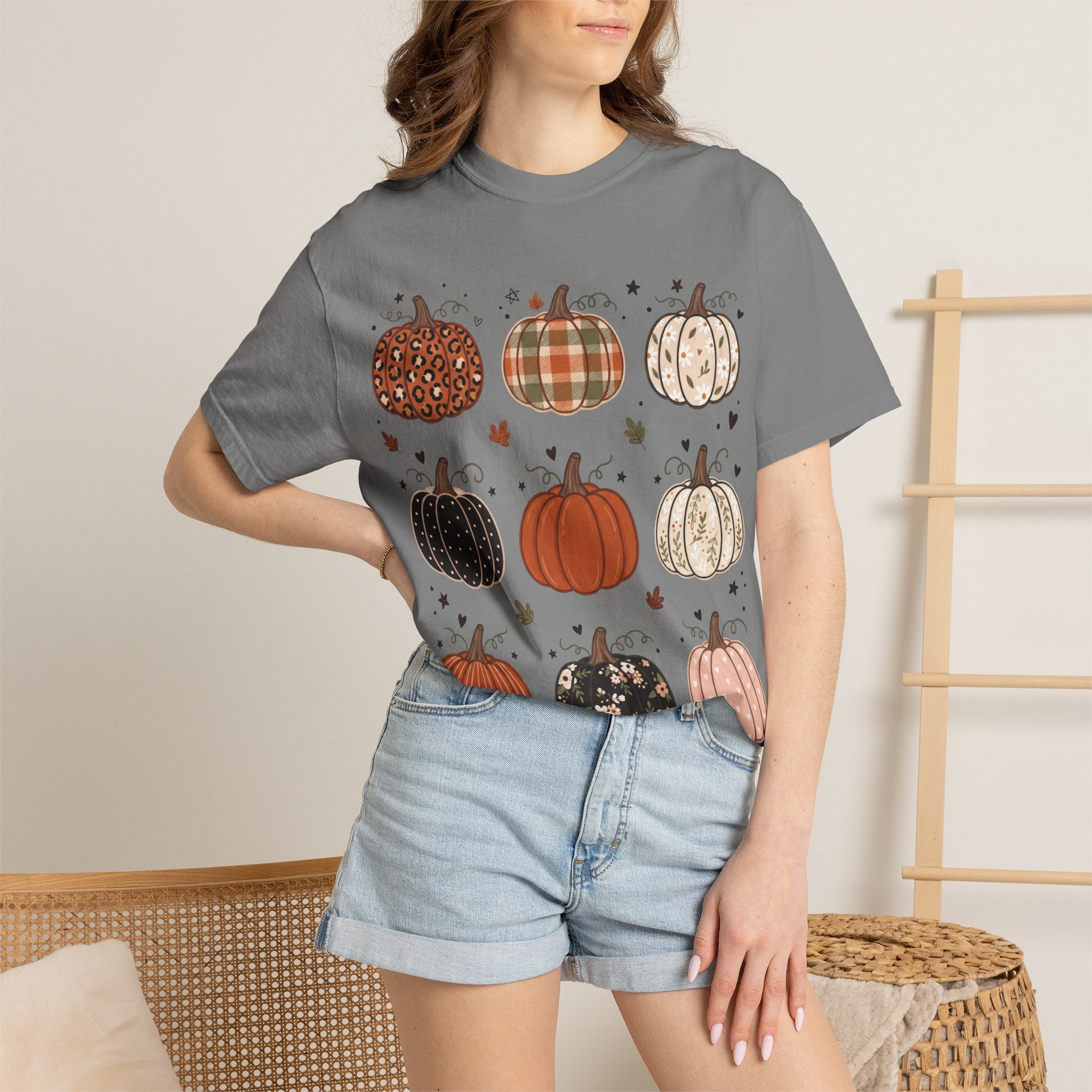 Pumpkin Patch T-Shirt — Fall Plaid & Floral Pumpkins Graphic Tee