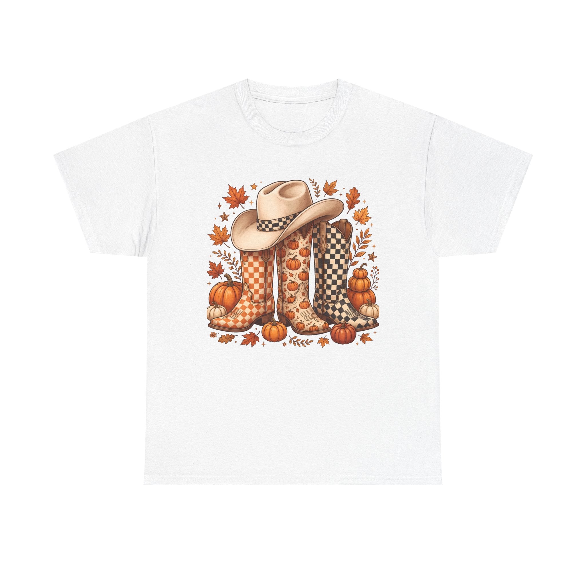 Cowboy Boots & Hat Autumn Tee — Fall Pumpkin Western Graphic T-Shirt