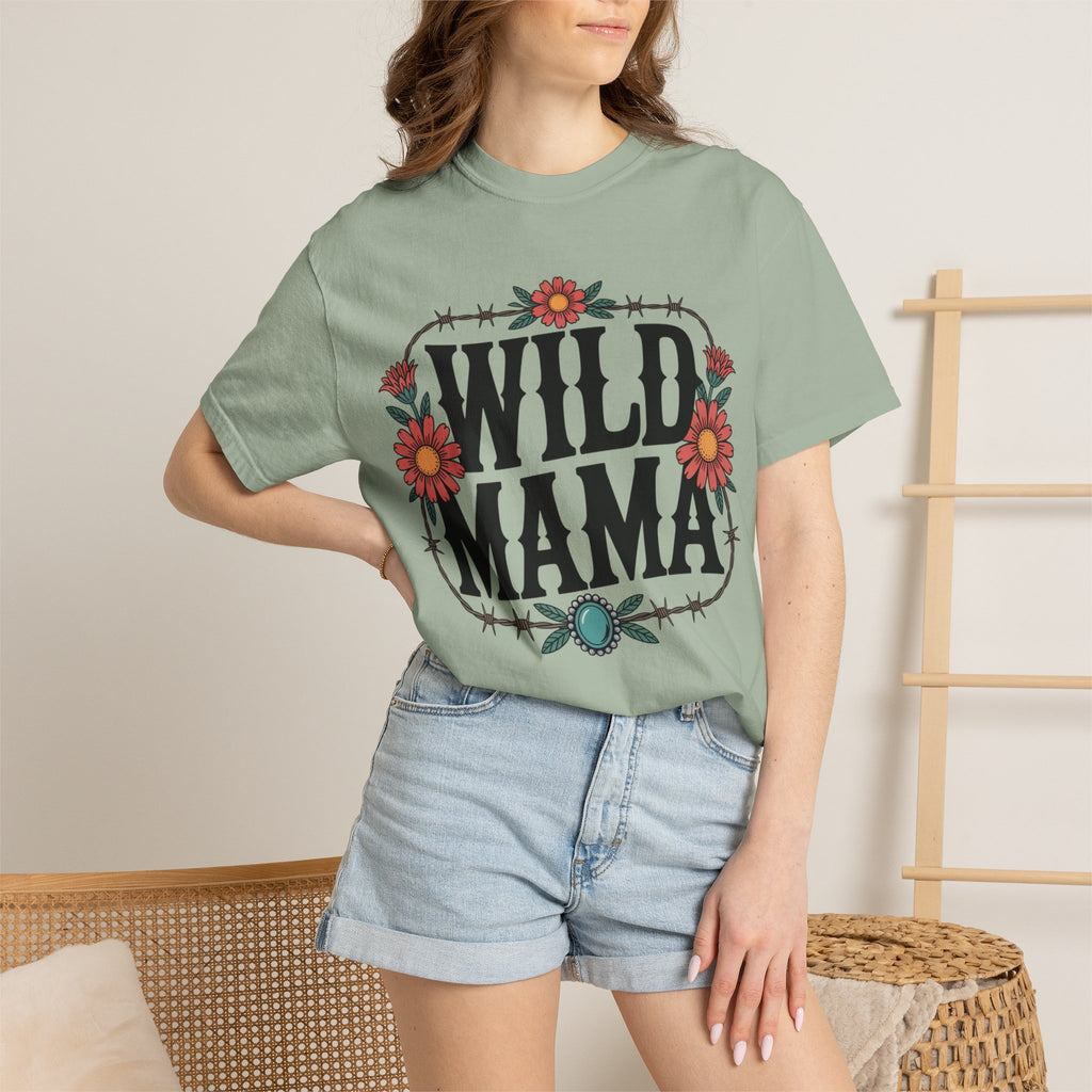 Wild Mama T-Shirt — Floral Barbed Wire Graphic Tee for Moms