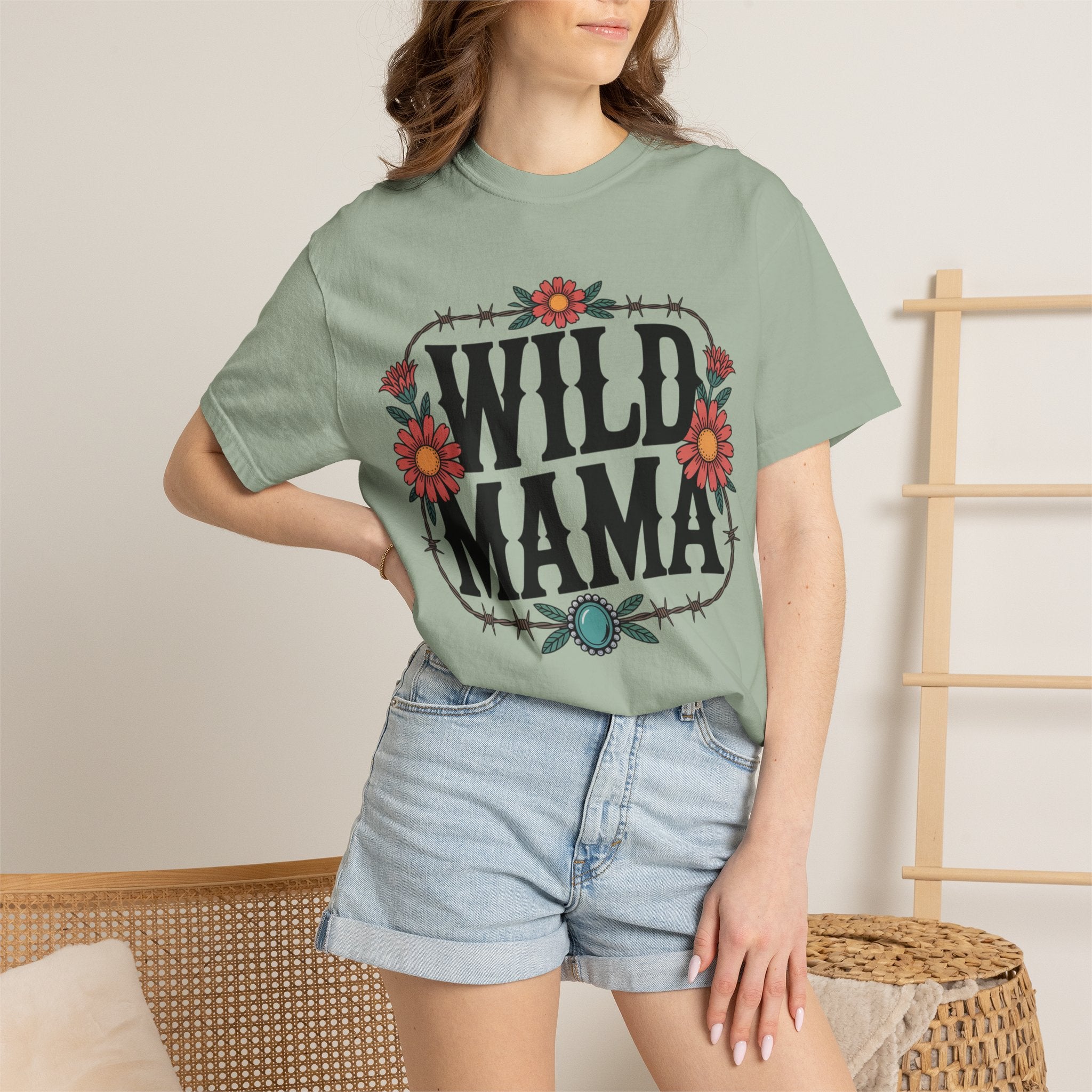 Wild Mama T-Shirt — Floral Barbed Wire Graphic Tee for Moms