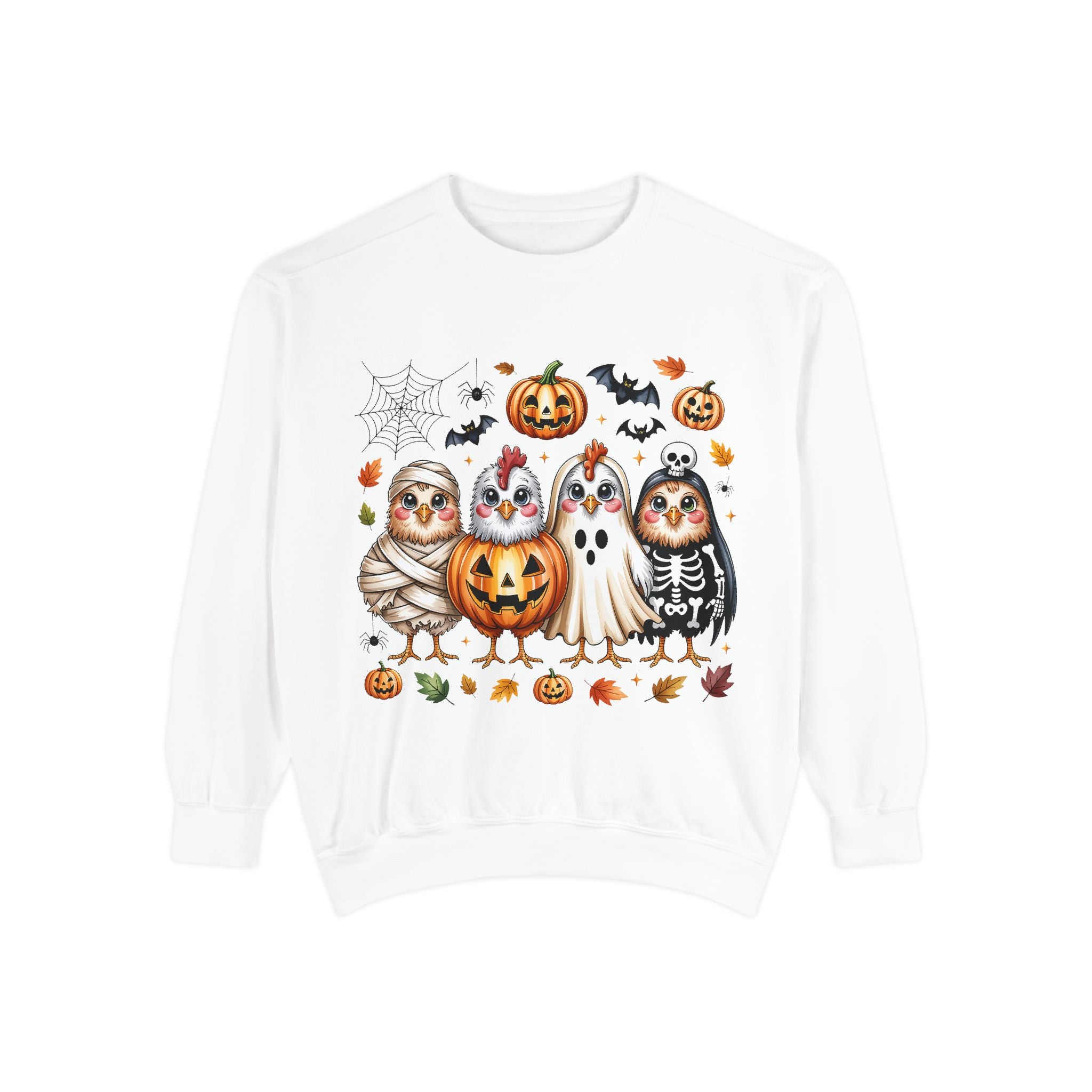 Halloween Chicken Sweatshirt — Cute Spooky Chickens in Costumes with Pumpkin & Ghost Design
