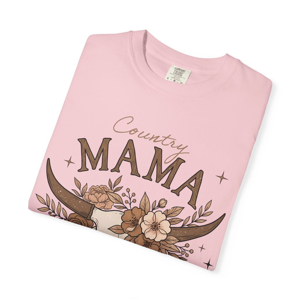 Country Mama T-Shirt — Floral Cow Skull Rustic Farmhouse Tee