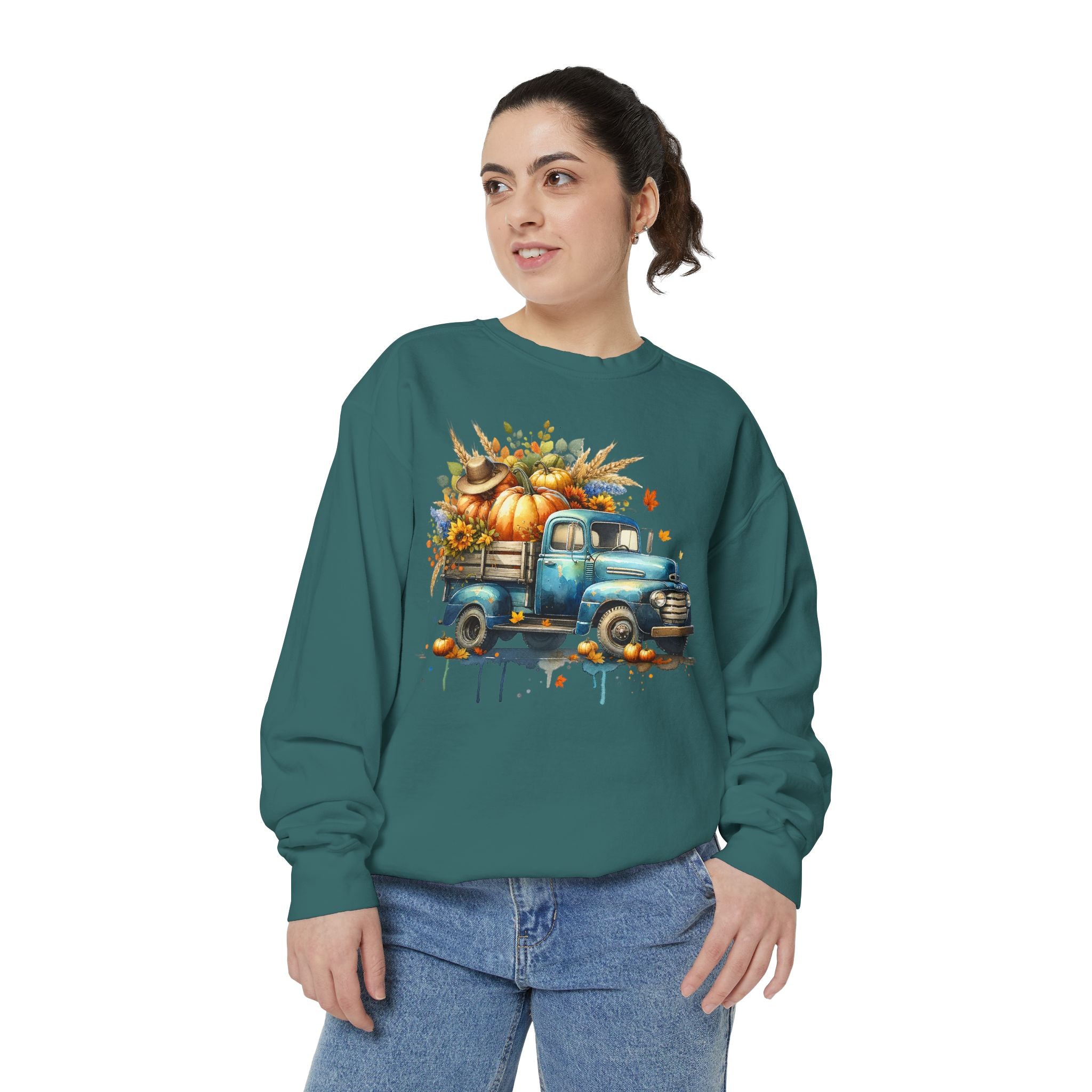 Fall Vintage Truck Sweatshirt – Pumpkin Harvest Graphic Crewneck