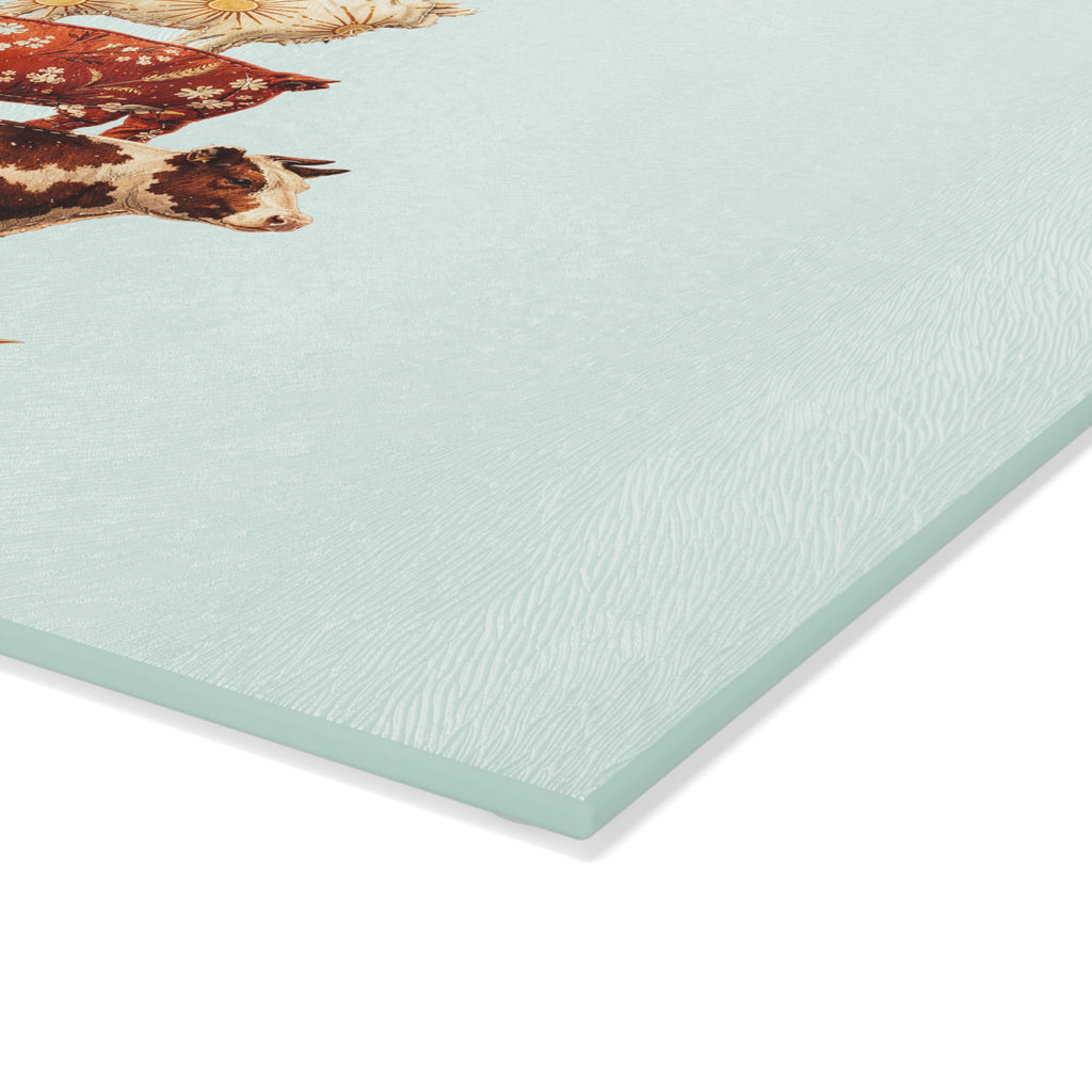 Farm Fresh Stacked Animals Glass Cutting Board