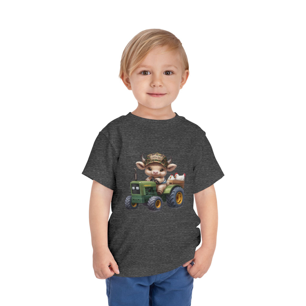 Toddler Tee — Cute Baby Cow on Green Tractor Cute Farm Animal Shirt