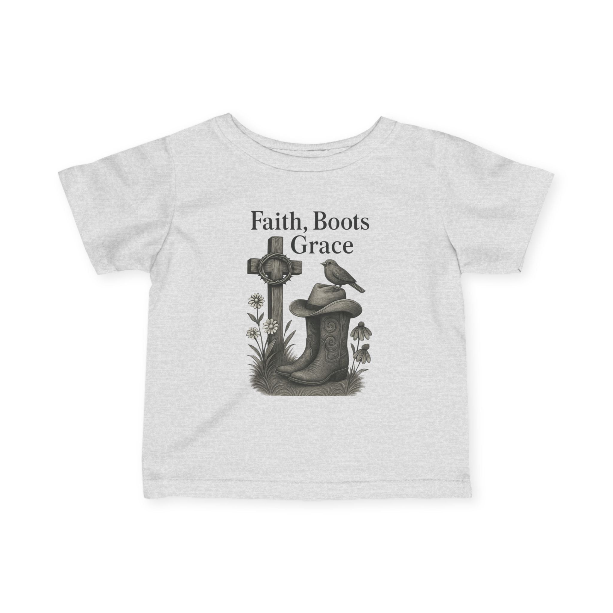 Infant Tee — "Faith, Boots, Grace" Western Baby Shirt