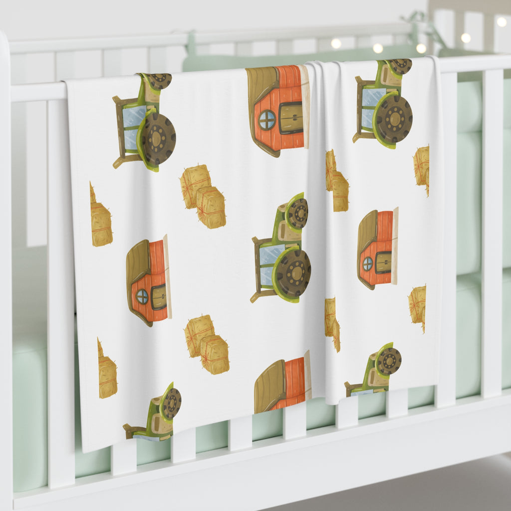 Farm Tractor & Barn Baby Swaddle Blanket — Soft Cotton Nursery Wrap for Newborns
