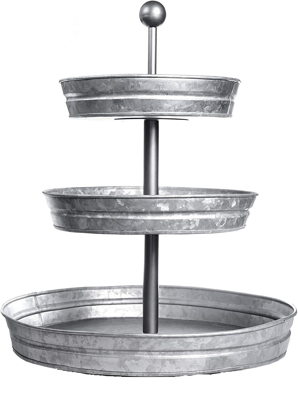 GetSet2Save Vintage Galvanized 3 Tier Serving Tray Rustic Country Farmhouse Kitchen one size Silver