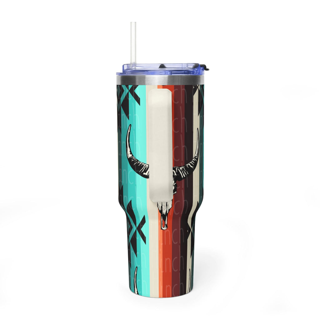 40oz Southwestern Skull Tumbler – Aztec Stripes Insulated Travel Cup