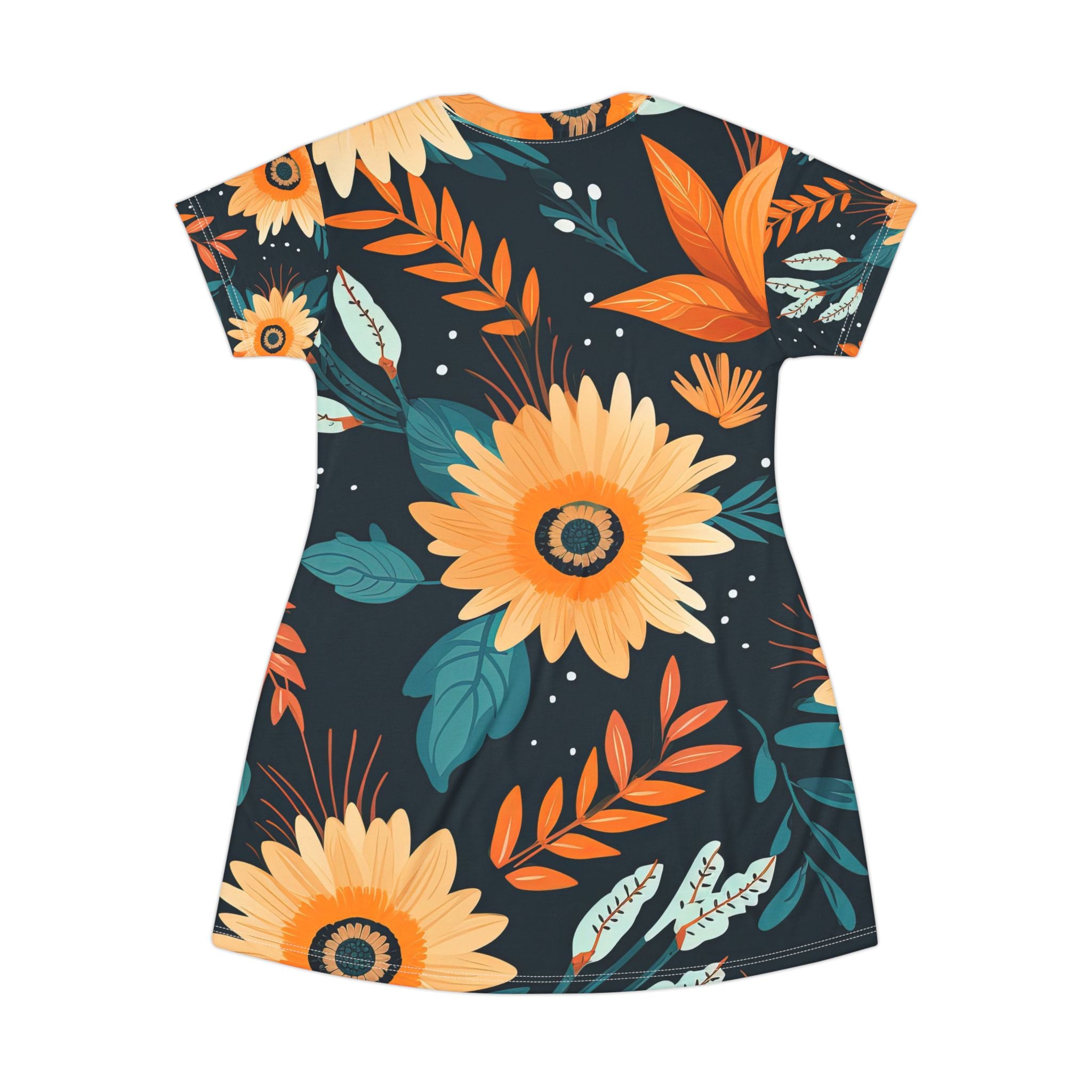 Sunflower Floral T-Shirt Dress — All-Over Print Summer Sundress