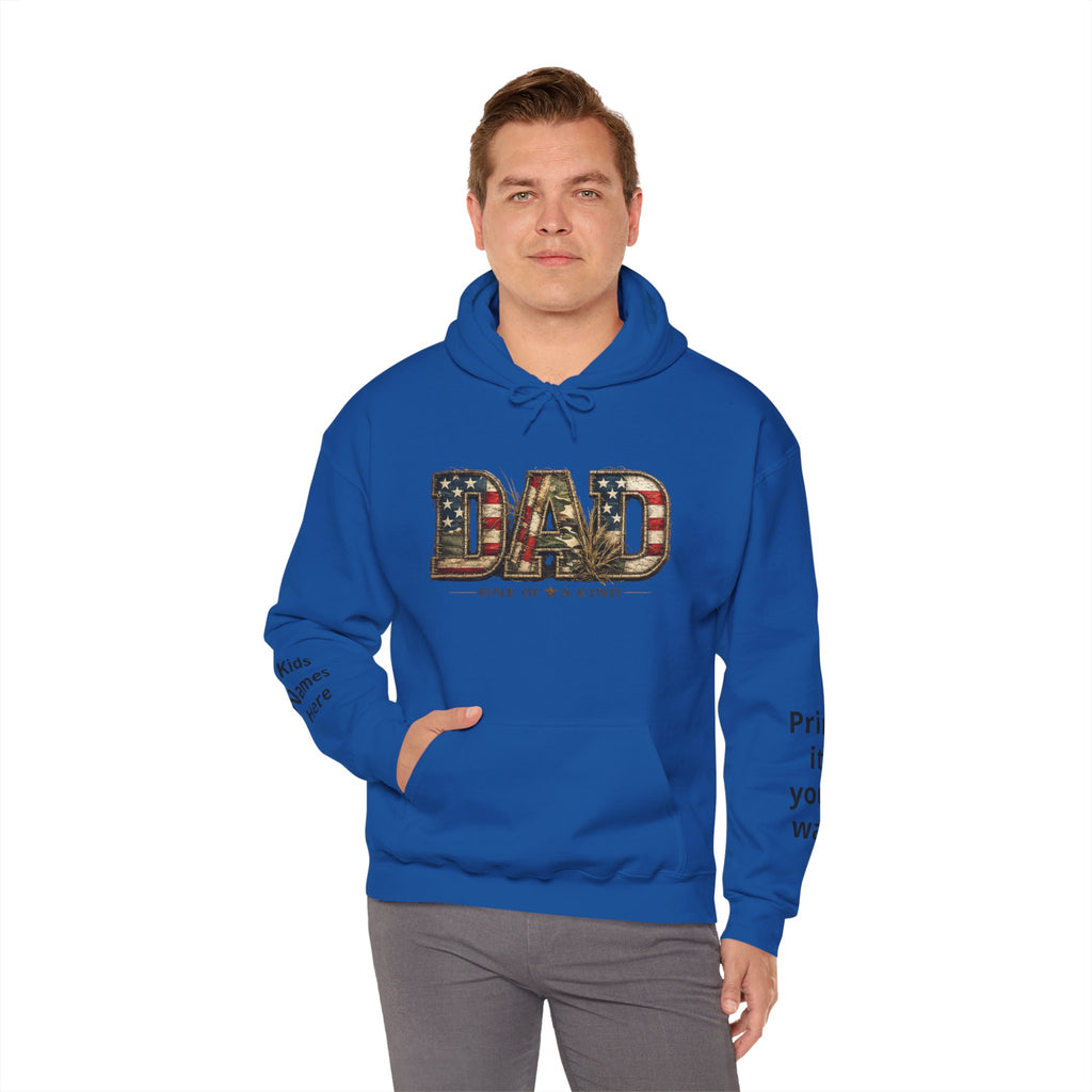 Personalizable Dad One of a Kind Hoodie — American Flag Patriotic Father’s Day Sweatshirt
