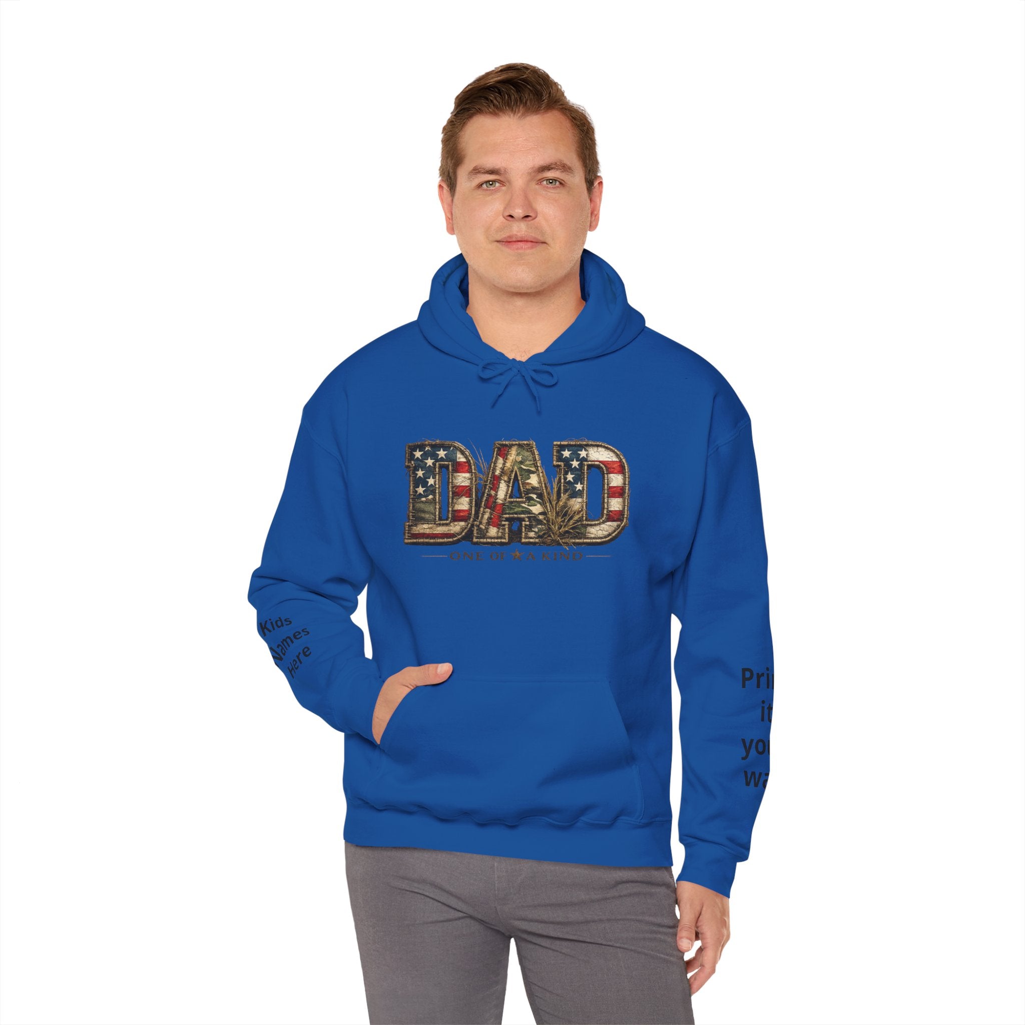 Personalizable Dad One of a Kind Hoodie — American Flag Patriotic Father’s Day Sweatshirt