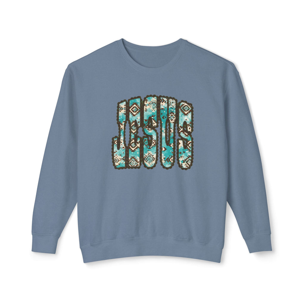 Jesus Floral Crewneck Sweatshirt — Turquoise Boho Faith Pullover