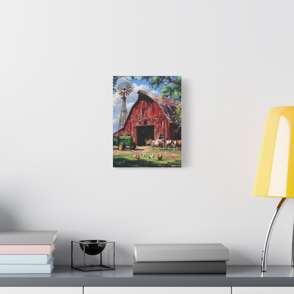 Rustic Red Barn Farm Canvas Print — Country Tractor & Animals Wall Art