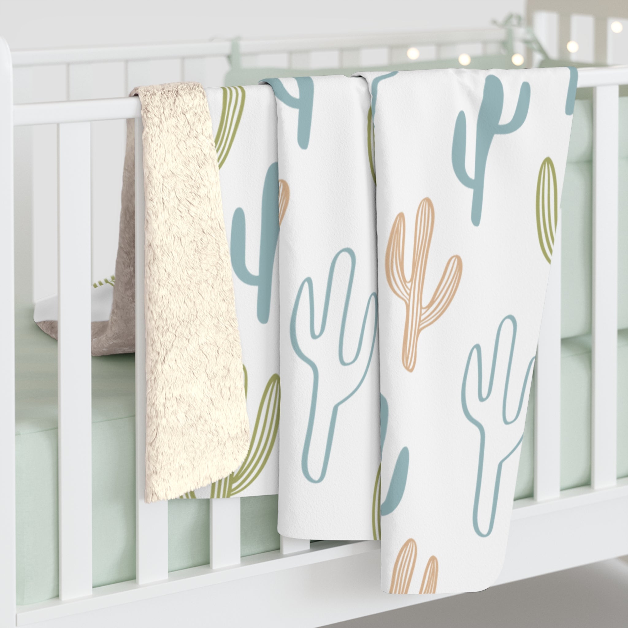 Cactus Cozy Sherpa Blanket — Soft Pastel Desert Throw