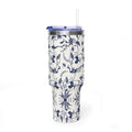 40oz Blue Floral Travel Tumbler – Insulated Vacuum Cup