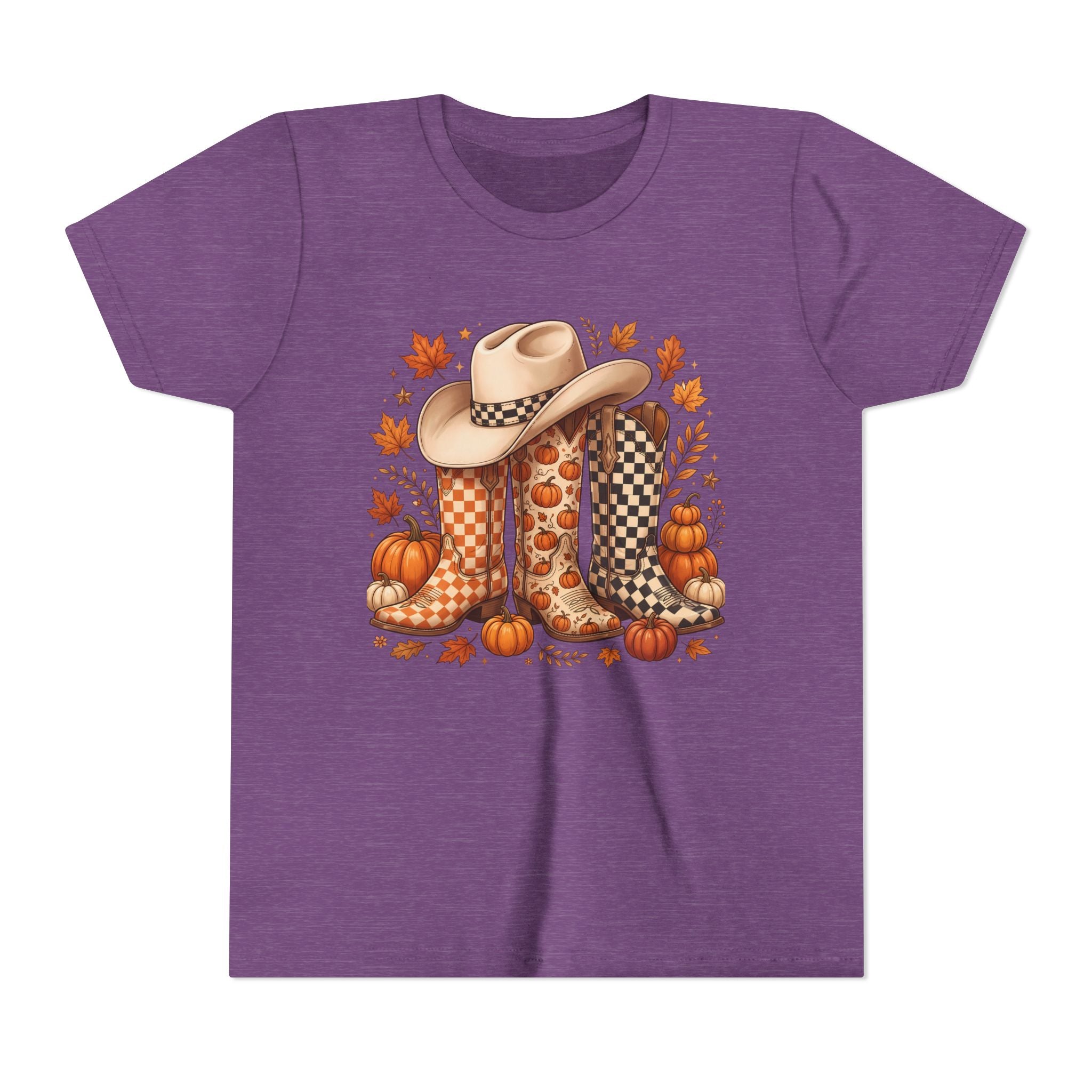 Youth T-Shirt — Fall Cowboy Boots & Pumpkins Autumn Graphic Tee