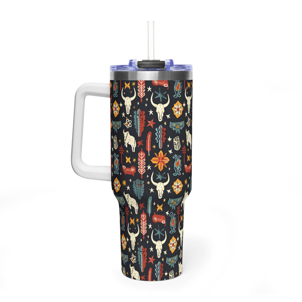 40oz Western Pattern Vacuum Tumbler — Southwestern Cow Skull & Floral Insulated Cup