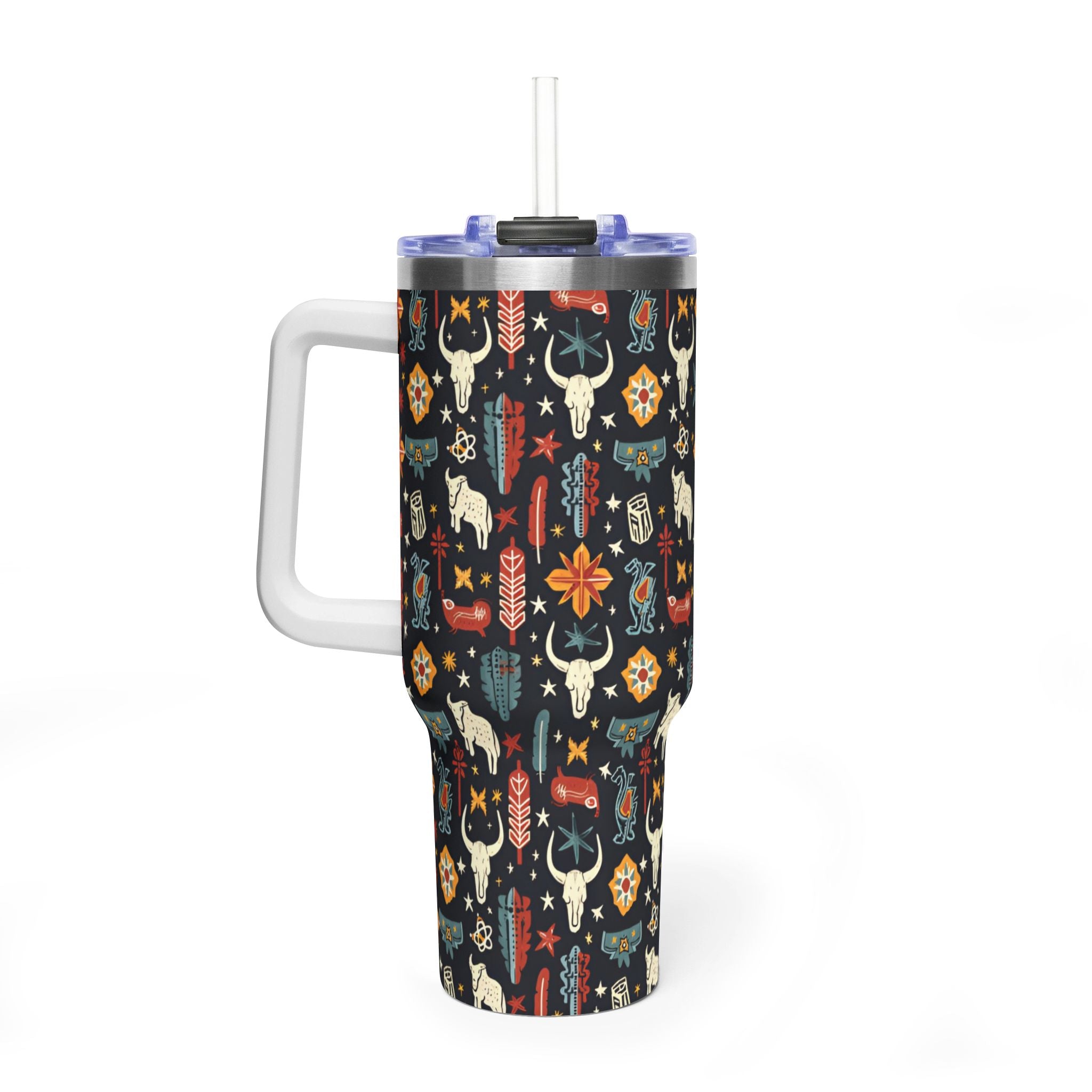 40oz Western Pattern Vacuum Tumbler — Southwestern Cow Skull & Floral Insulated Cup