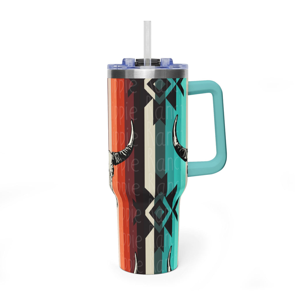 40oz Southwestern Skull Tumbler – Aztec Stripes Insulated Travel Cup