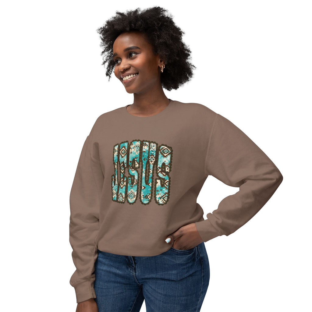 Jesus Floral Crewneck Sweatshirt — Turquoise Boho Faith Pullover