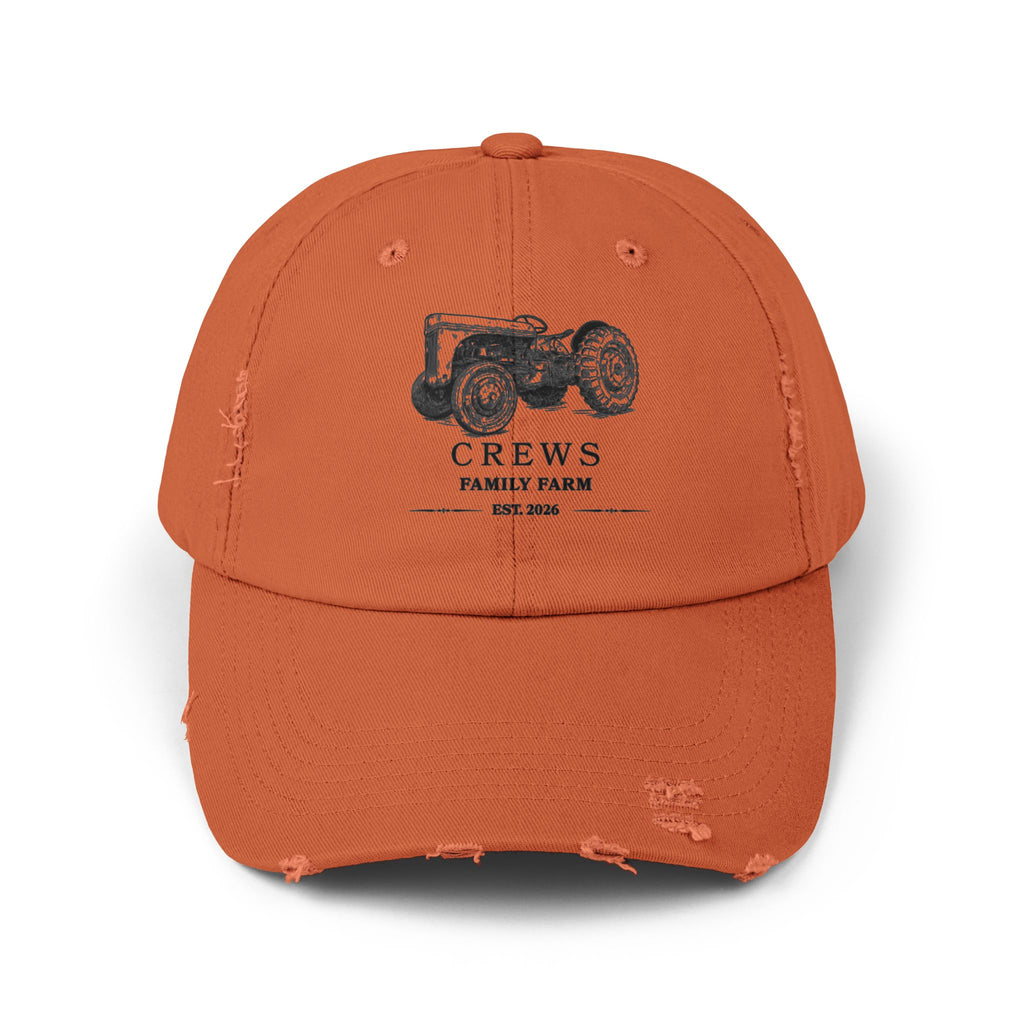 Distressed Tractor Cap — "Crews Family Farm" Vintage Farmers Hat