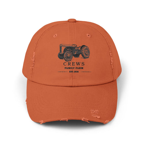 Distressed Tractor Cap — "Crews Family Farm" Vintage Farmers Hat