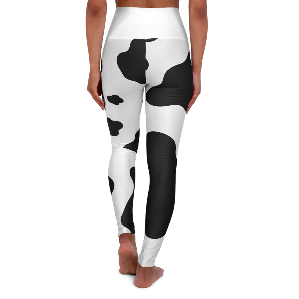 Cow Print High-Waist Yoga Leggings — Black & White All-Over Print