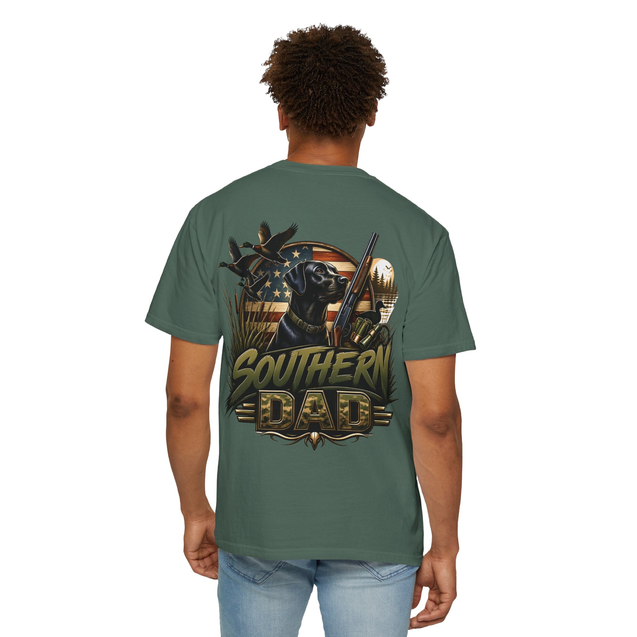 Southern Dad T-Shirt — Hunting Labrador & American Flag Graphic